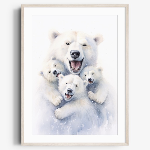 Other - Watercolor Polar Bear Family Portrait Wall Art Illustration Print Unframed